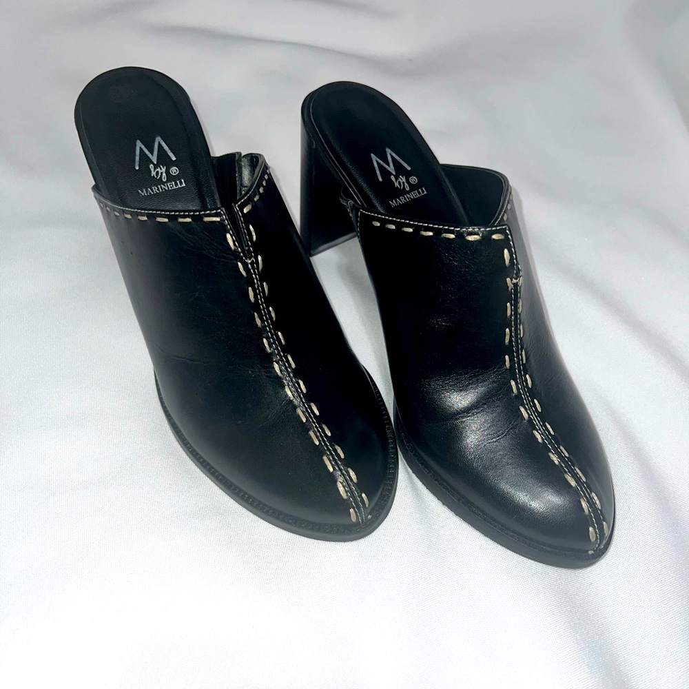 M by Marinelli Black Leather Mule Clog
